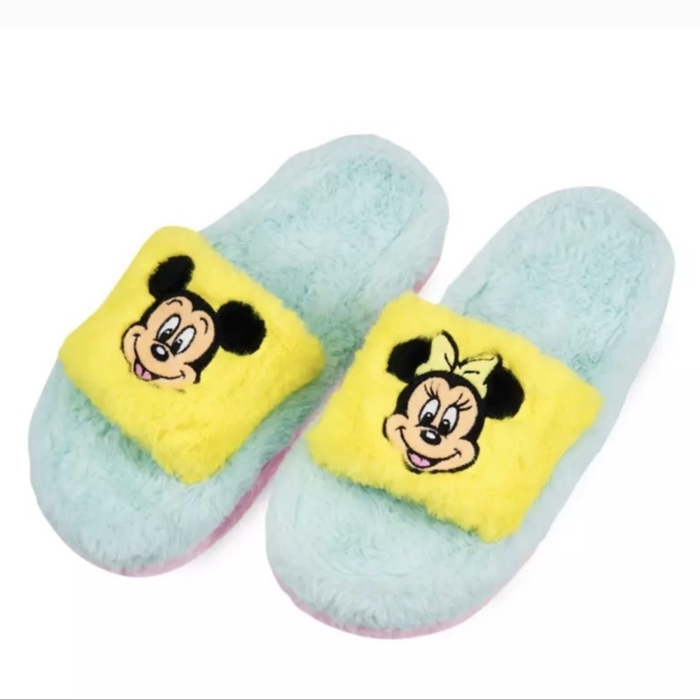 Disney Mickey and Minnie Mouse Fuzzy Slippers for Adults - NEW